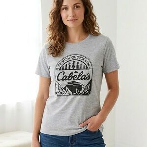 Cabelas Heather Grey Short Sleeve Graphic Print Outdoor Premium Gear T Shirt M